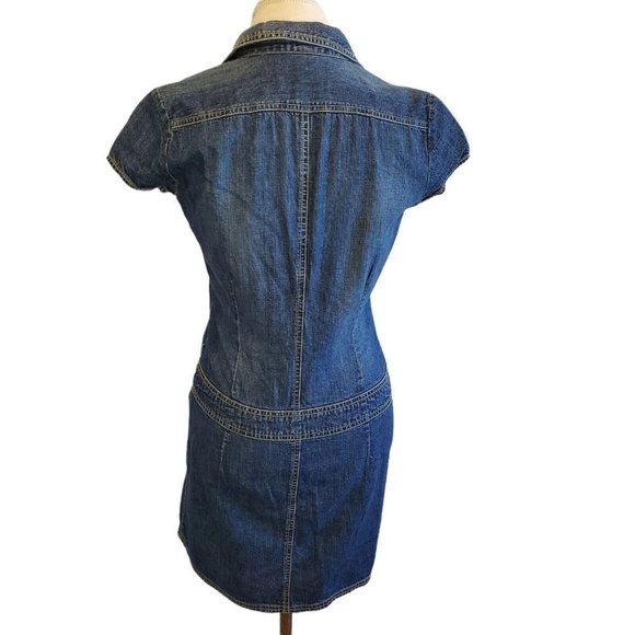Y2K Denim Shirt Dress Blue Collared  Cotton Button Down Cargo‎ Pockets S/M - Picture 5 of 7